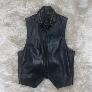 DONNA KAREN leather vest with gold hardware